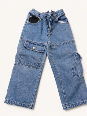Vintage Kids' Light Blue Cargo Denim Jeans with Utility Pockets